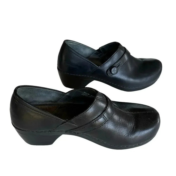Dansko Solstice Black Leather Button Strap Clog Shoe Slip-On Size 40 - Picture 3 of 11